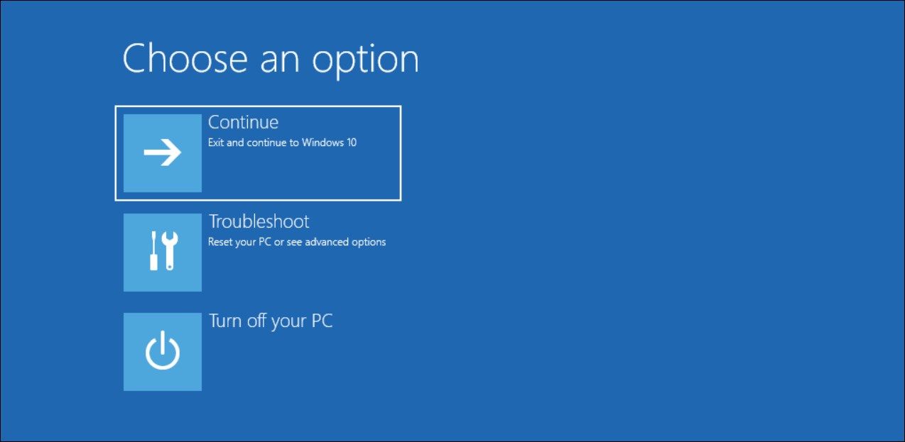 选择一个选项 Windows 恢复环境 