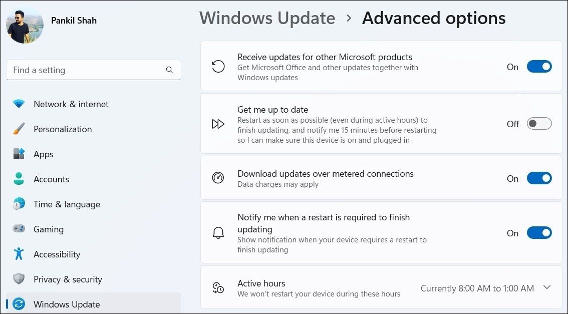 使用设置应用程序禁用 Windows 更新通知