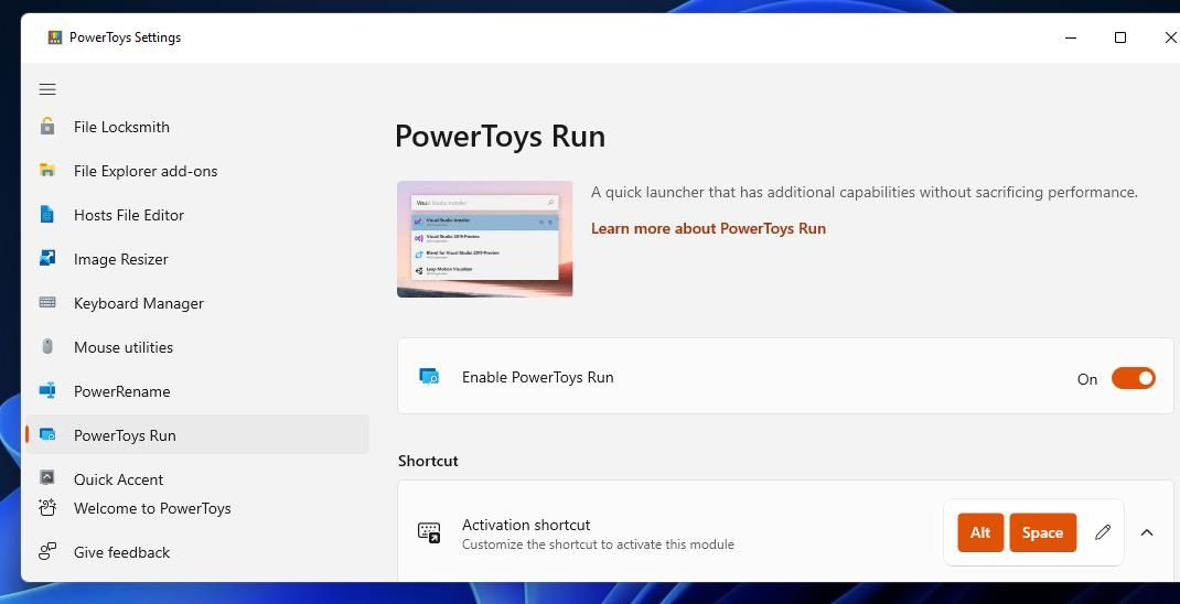 启用 PowerToys 运行选项 