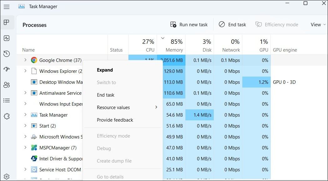 使用任务管理器强制关闭 Chrome