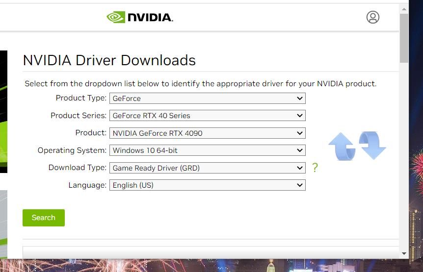 NVIDIA 驱动程序下载页面