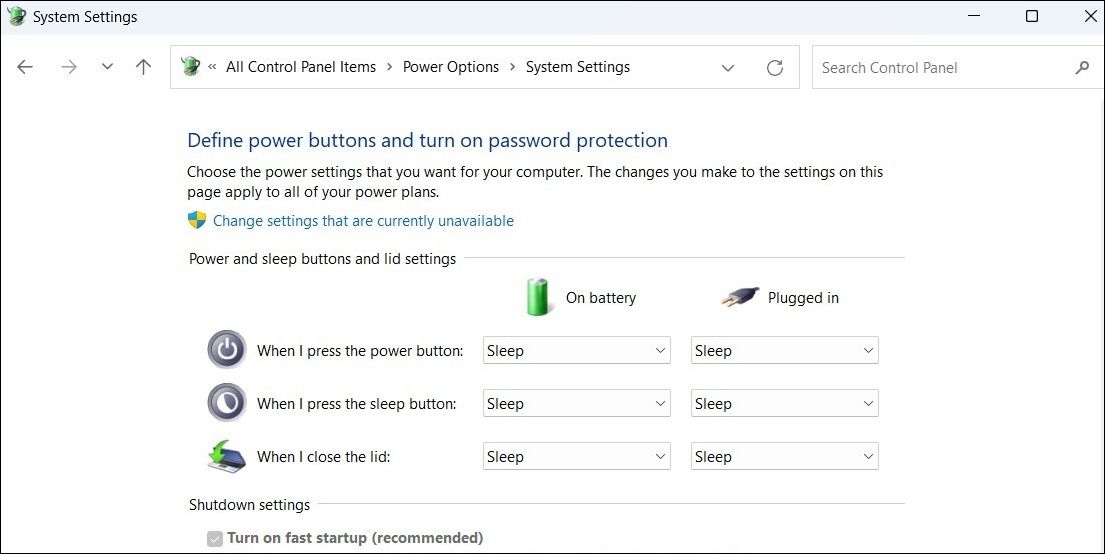 使用电源按钮让 Windows 计算机进入睡眠状态