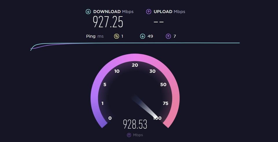 Ookla 使用光纤连接进行 Speedtest 的屏幕截图