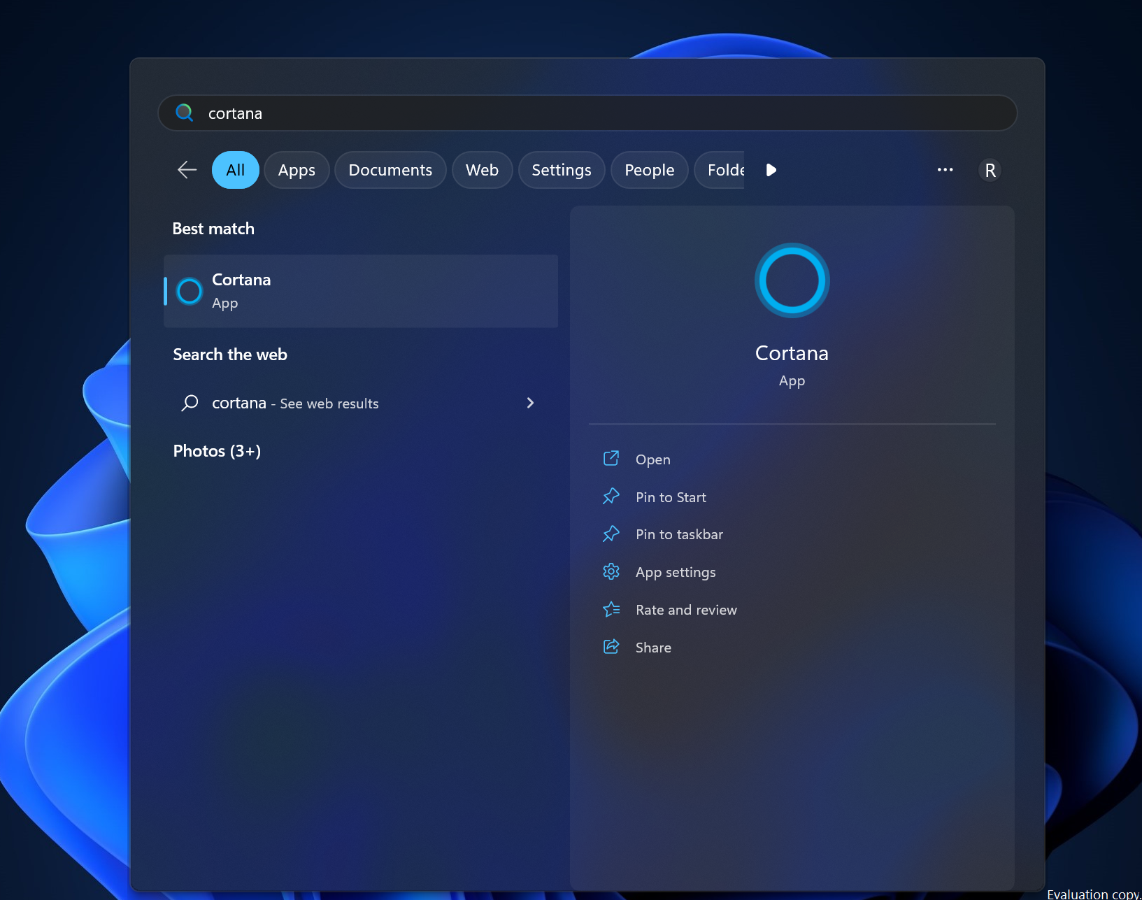 通过 Windows 开始搜索 Cortana 应用程序