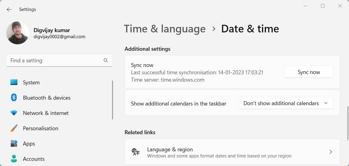 在 Windows 11 中同步日期和时间设置