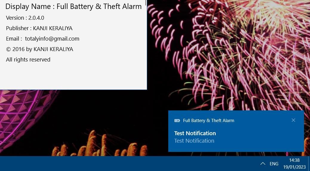 Full Battery & Theft Alarm 的测试通知