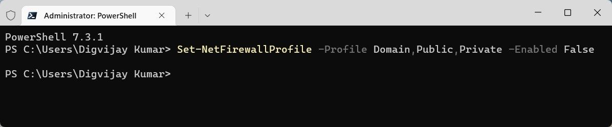 通过 PowerShell 关闭防火墙