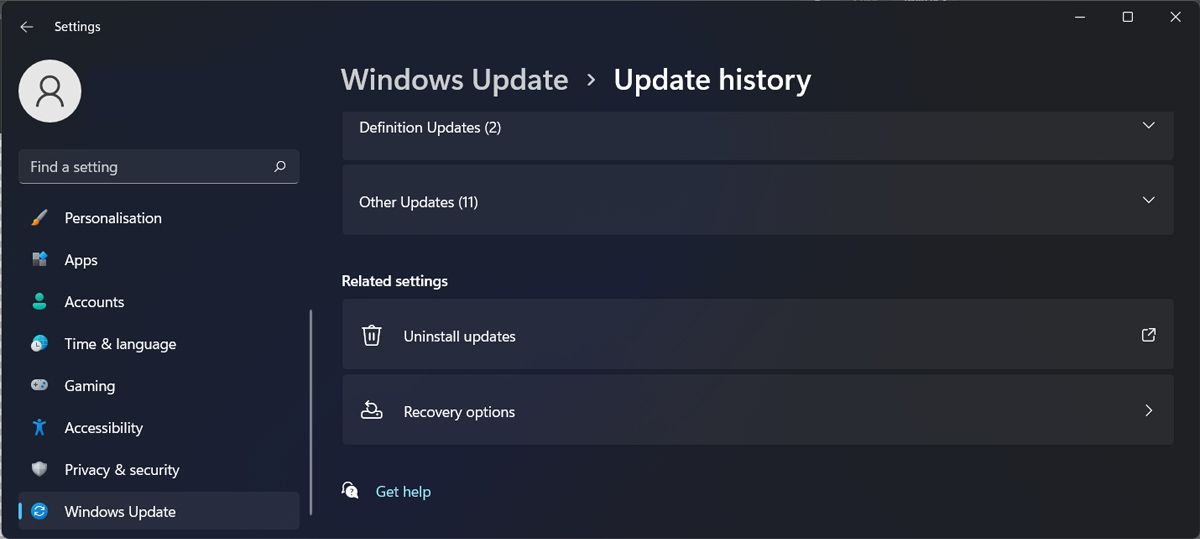 卸载 Windows 11 更新