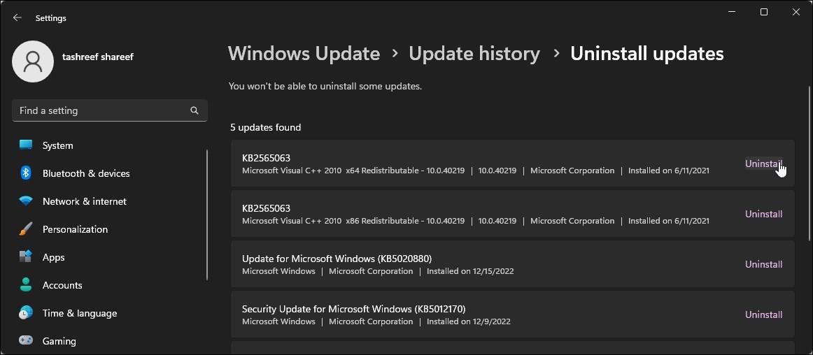 卸载 Windows 更新