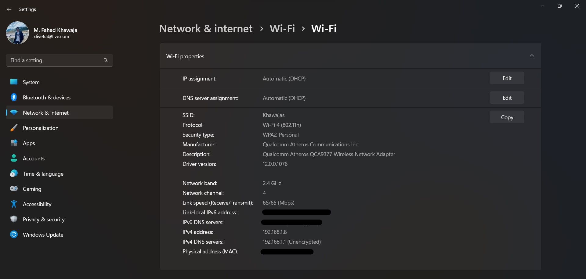 wifi mac地址 win11