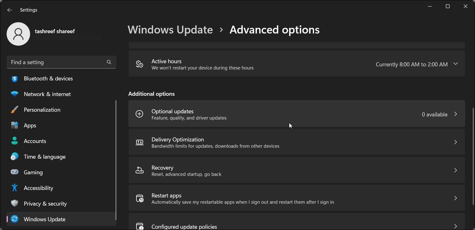 Windows 11更新高级选项可选更新
