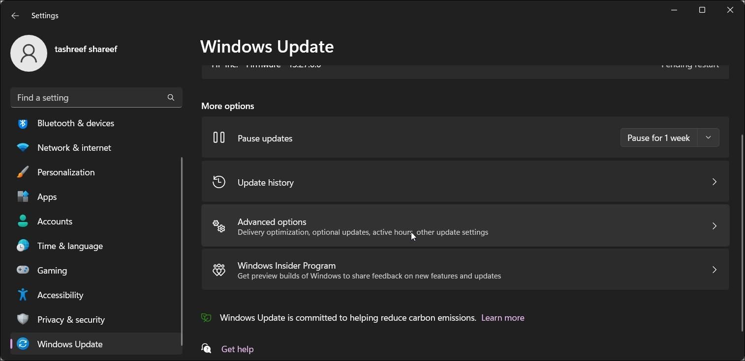 Windows 11 更新高级选项