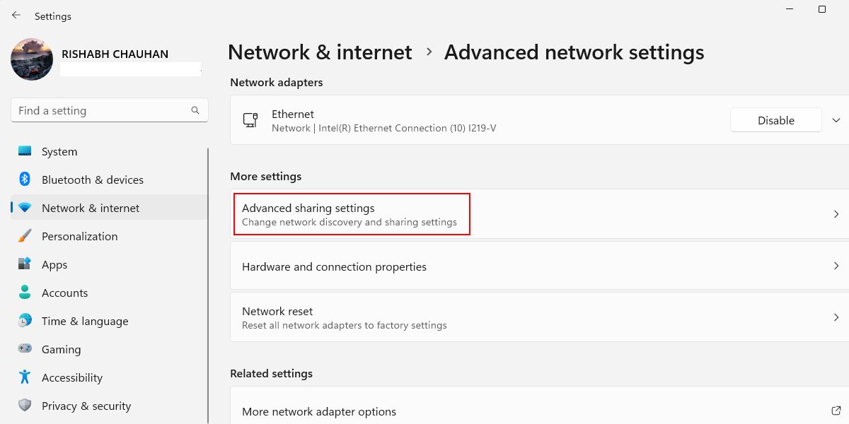 Windows 高级网络共享设置
