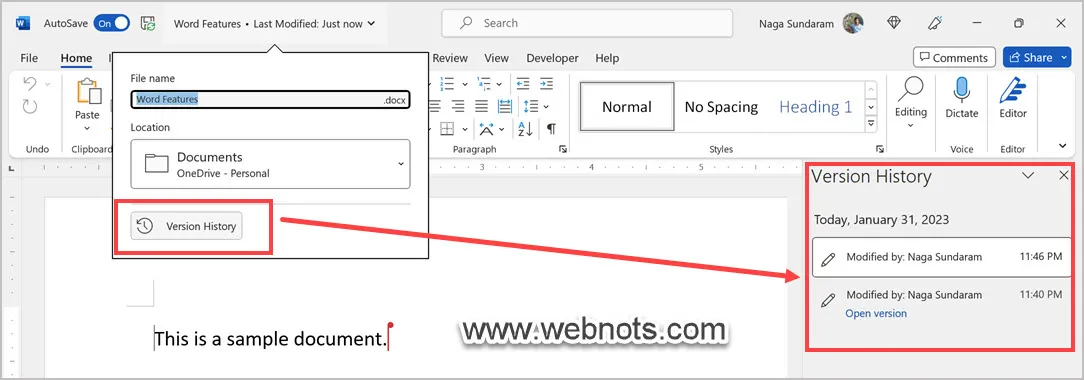 查看版本历史并选择以前的版本