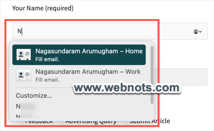 表单中名称字段的 Safari 自动填充建议