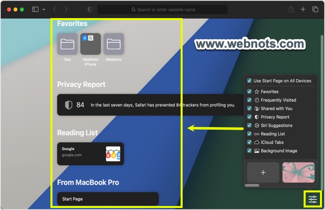 在 Mac Safari 中禁用起始页项目