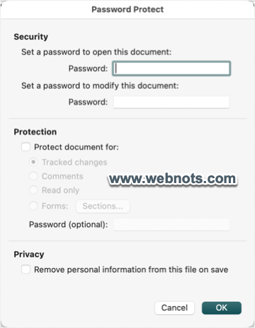 Word for Mac 中的密码保护选项