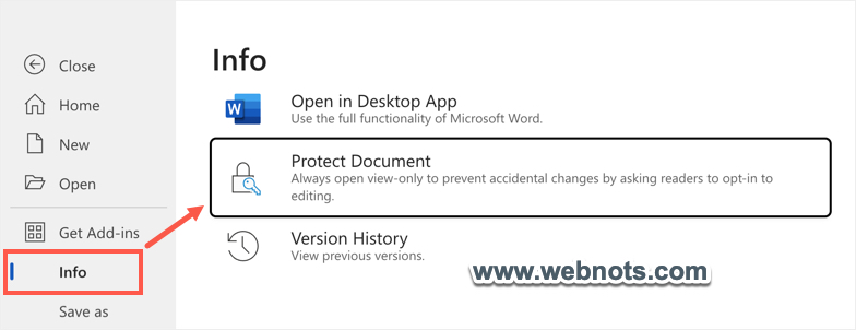 在 Word Online Editor 中保护文档