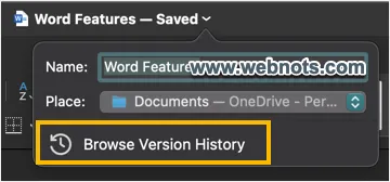在 Word Mac 中浏览版本历史