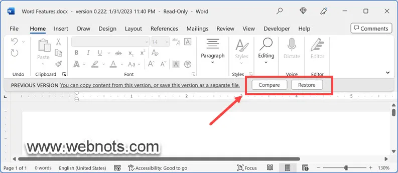 在 Word 中比较或恢复版本