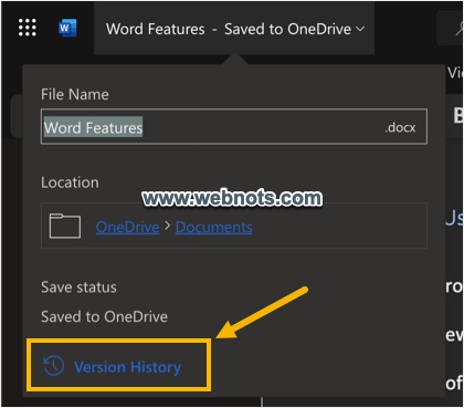 Word 在线编辑器中的版本历史记录选项