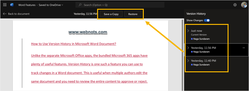 在 Word 在线编辑器中恢复以前的文件版本
