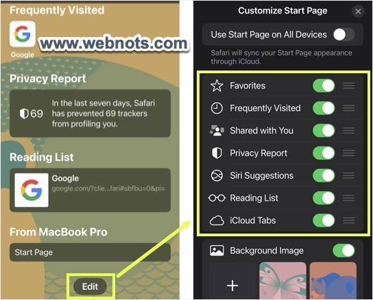 在 iPhone Safari 中禁用起始页部分