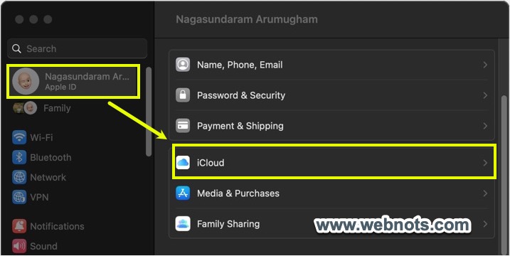 在 Mac 中打开 iCloud 系统设置
