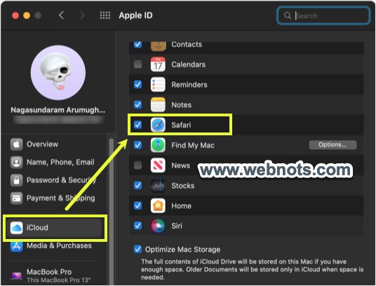 macOS Monterey 中的 Safari iCloud 同步选项