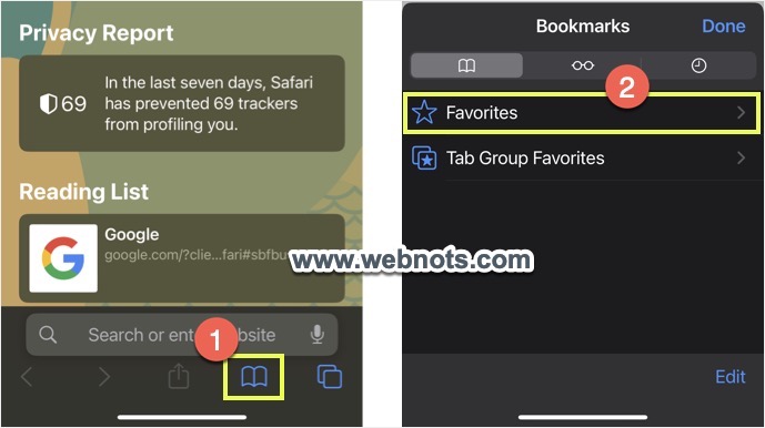 转到 Safari 中的收藏夹部分