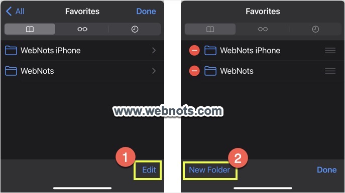 在 iPhone Safari 中创建新的收藏夹