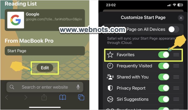 在 iPhone Safari 起始页中显示收藏夹部分