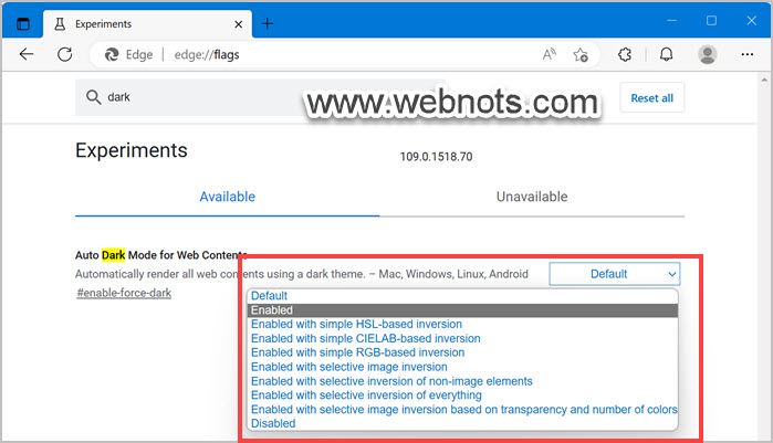 在 Edge 中为 Web 内容标志启用自动暗模式