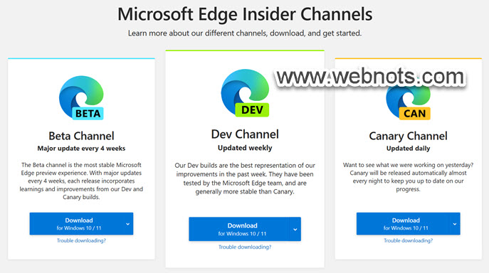 Microsoft Edge 内部通道
