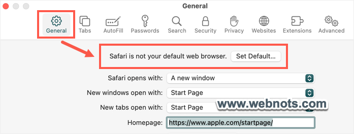 Safari 不是默认浏览器消息