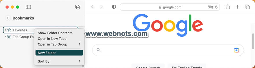 在 Mac Safari 的收藏夹中创建新文件夹