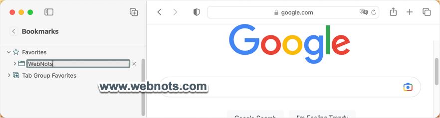 在 Mac Safari 中为收藏夹文件夹键入名称