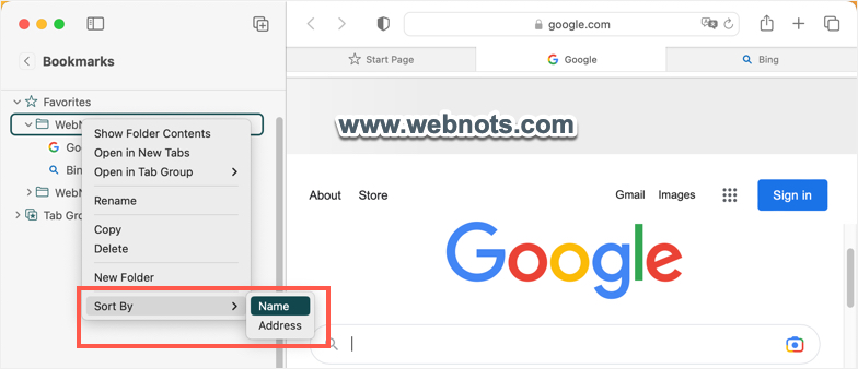 对 Safari 文件夹中的收藏夹进行排序
