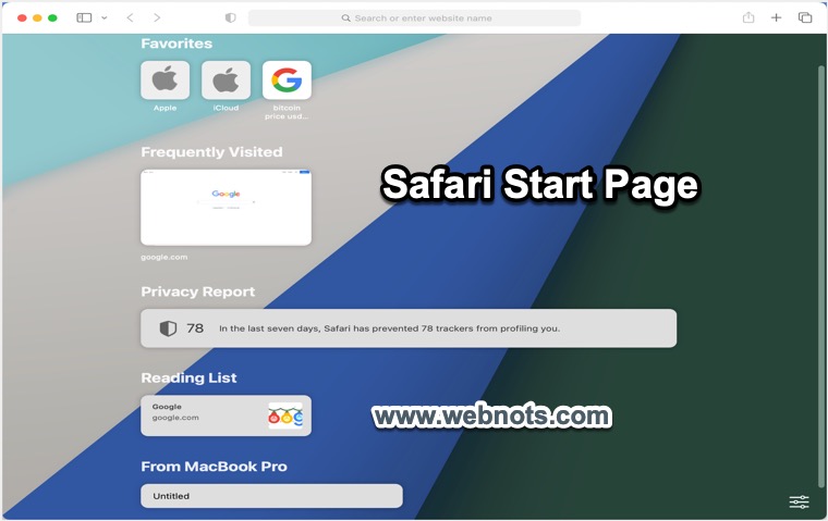 Mac 中的默认 Safari 起始页