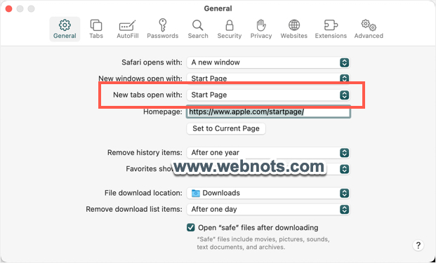 在 Mac Safari 中将空设置为新标签页