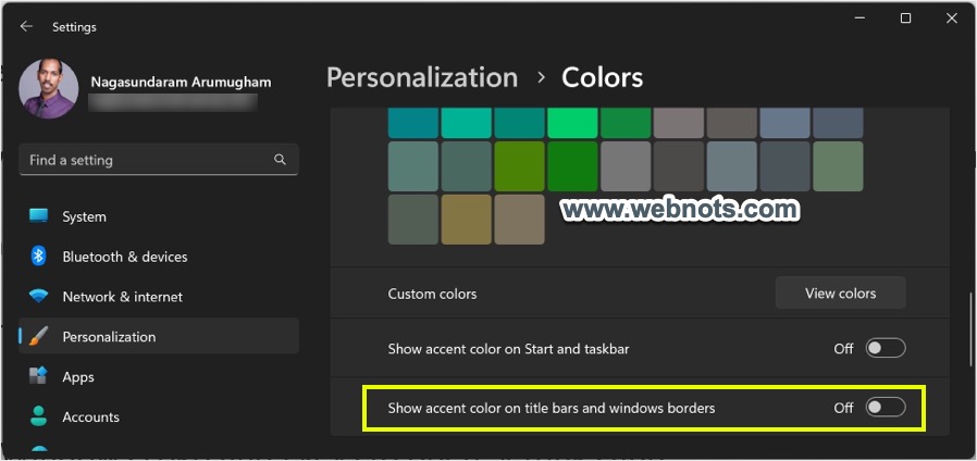 在 Windows 11 中禁用在标题和任务栏上应用强调色