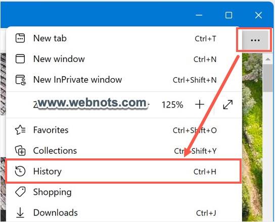 选择边缘历史菜单