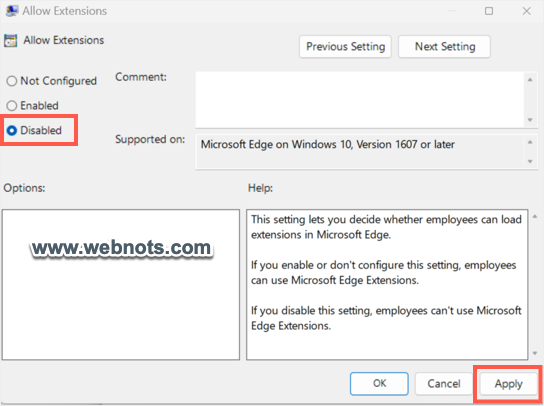 禁用 Edge 的允许扩展策略