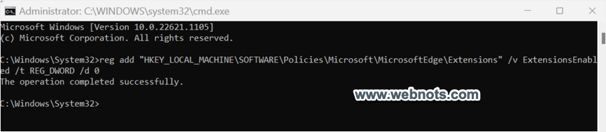 从命令提示符禁用边缘扩展
