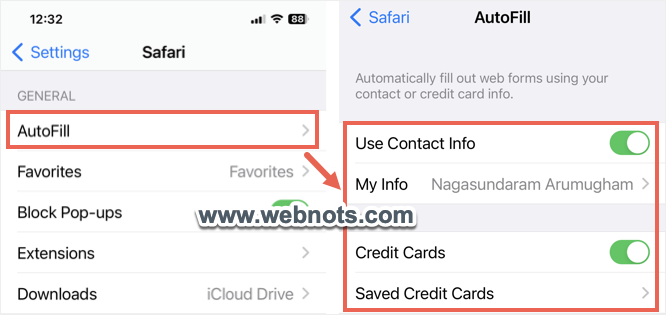 在 Safari iPhone 中禁用自动填写表格和信用卡