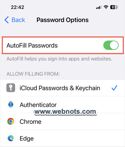 在 iPhone 的密码选项中禁用自动填充密码