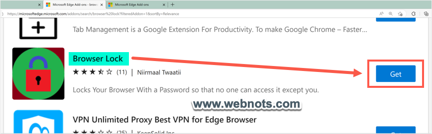 查找 Browser Lock Edge 附加组件