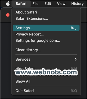在 Mac 中打开 Safari 设置菜单