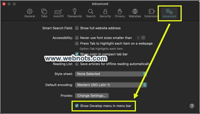 在 Mac Safari 中显示开发菜单