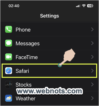 在 iPhone 中打开 Safari 设置